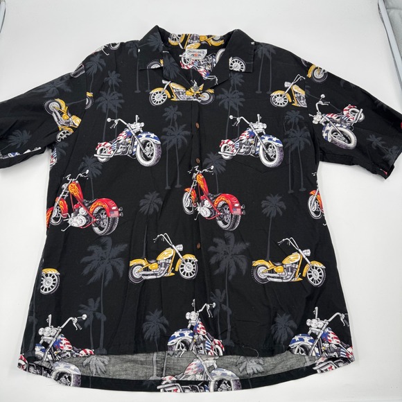 Pacific Legend Motorcycle Hawaiian Shirt Palm‎ Trees Button Up 2XL - Picture 1 of 7